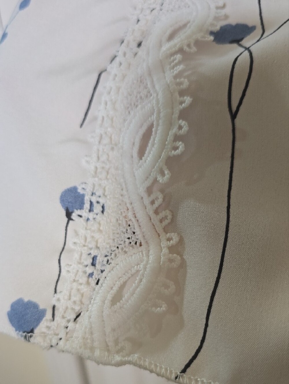 SHEIN White Floral Lace-Trim V-Neck Blouse with Blue and Peach Accents (NWOT) - Picture 6 of 7